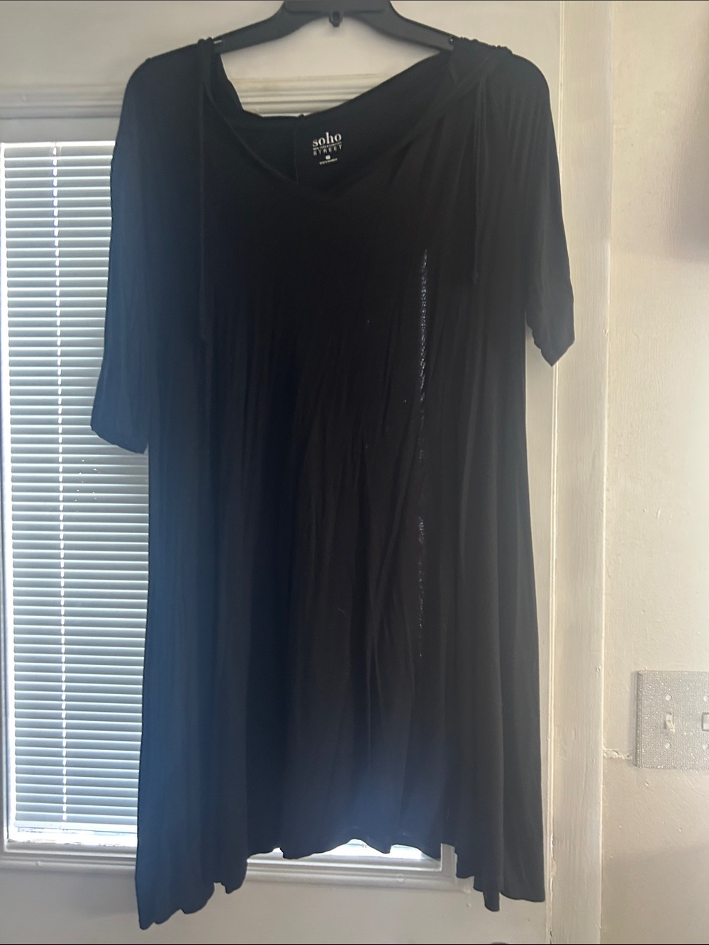 Soho Black Asymmetrical V-Neck Tunic Dress